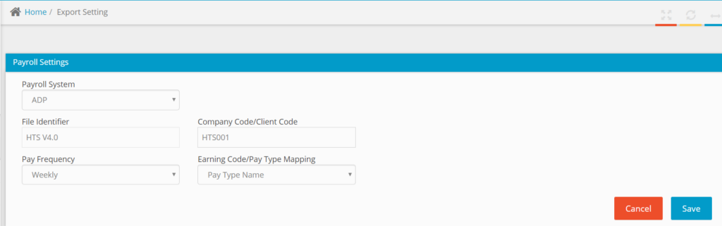 ADP Export Settings screenshot