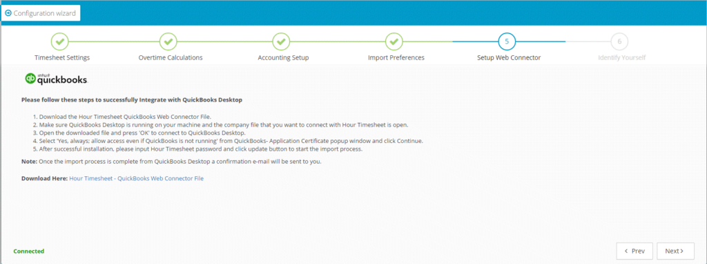 successful completion, the Hour Timesheet Setup Wizard