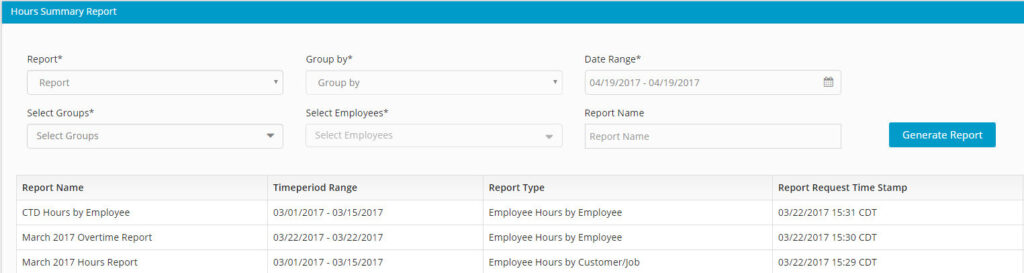 Hour Timesheet Report Display Screenshot