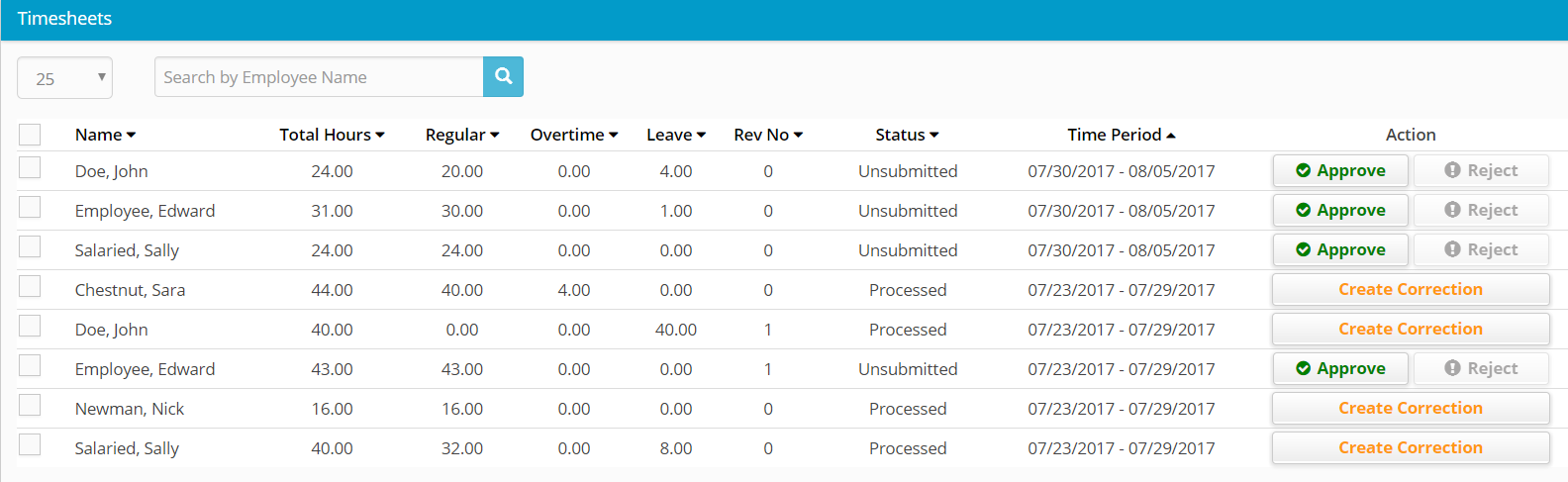 Hour Timesheet Product Screenshot of Manager Approval Feature