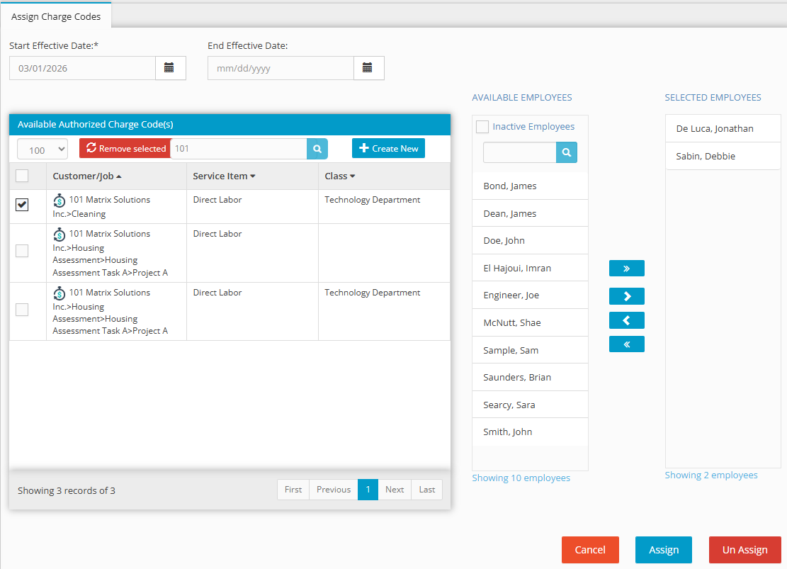 Employee Authorized Charge Code Associations – Hour Timesheet