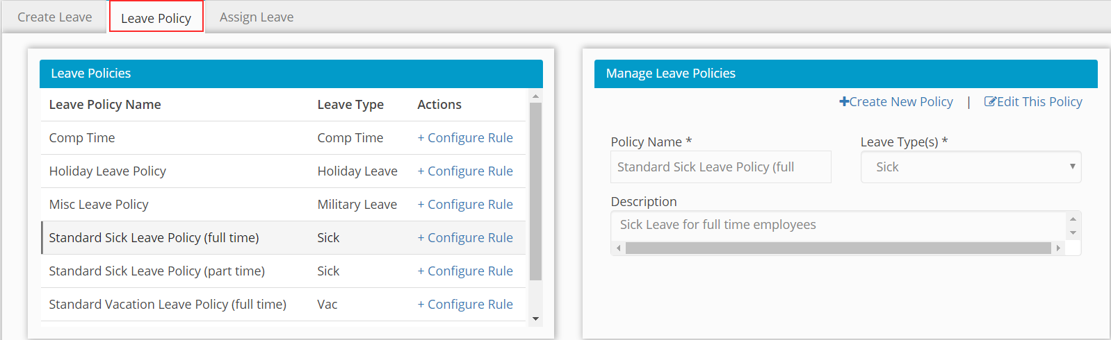 Create Leave Policy by Hour Timesheet screenshot