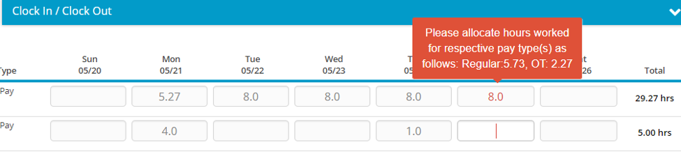 Hour Timesheet Product Screenshot of Timesheet OT Rules