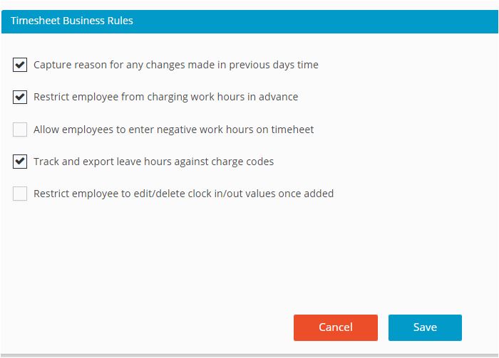 Timesheet Settings Business Rules