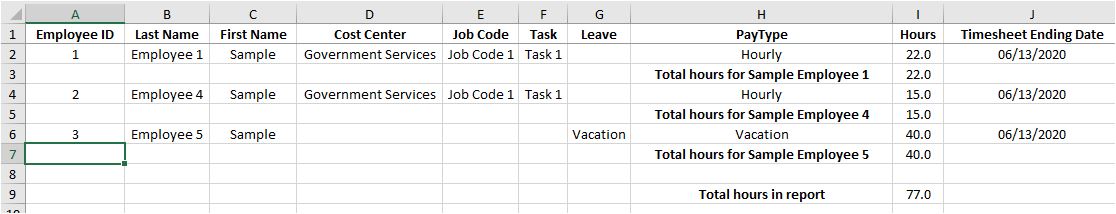 hours summary report