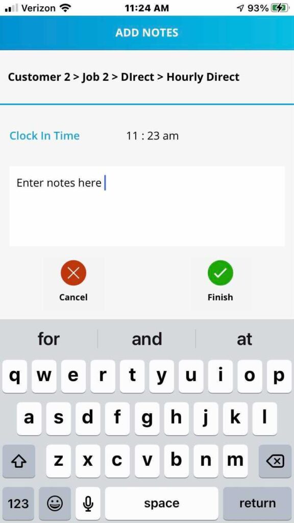 Screenshot Of Hour Timesheet App - Enter Notes Per Entry
