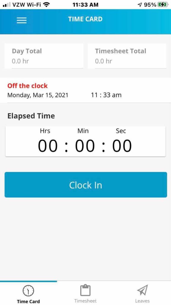Screenshot Of Hour Timesheet App - Time Care Example
