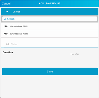 Screenshot Of Hour Timesheet App - Add Leave Hours