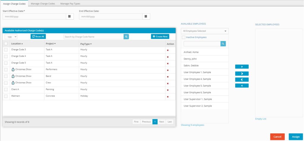 Screenshot Of Hour Timesheet Software - Assign Charge Codes