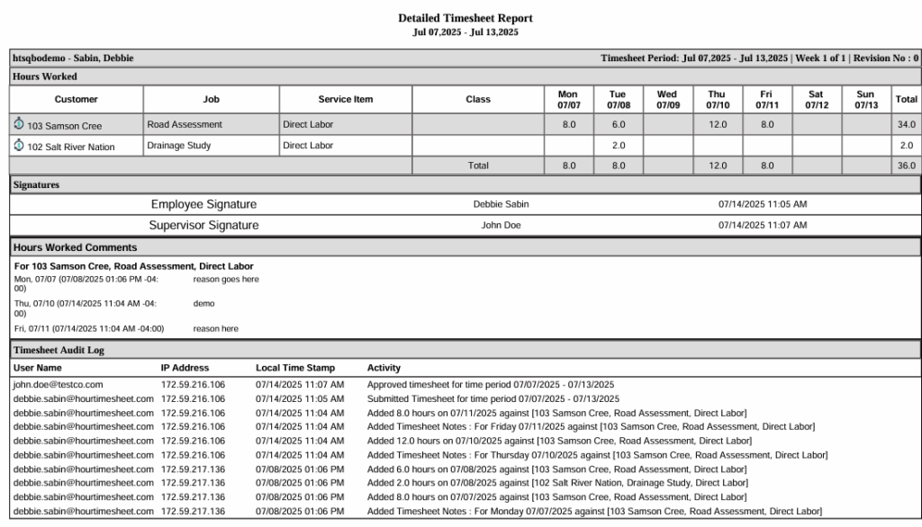 PDF Version of Employee Timesheet