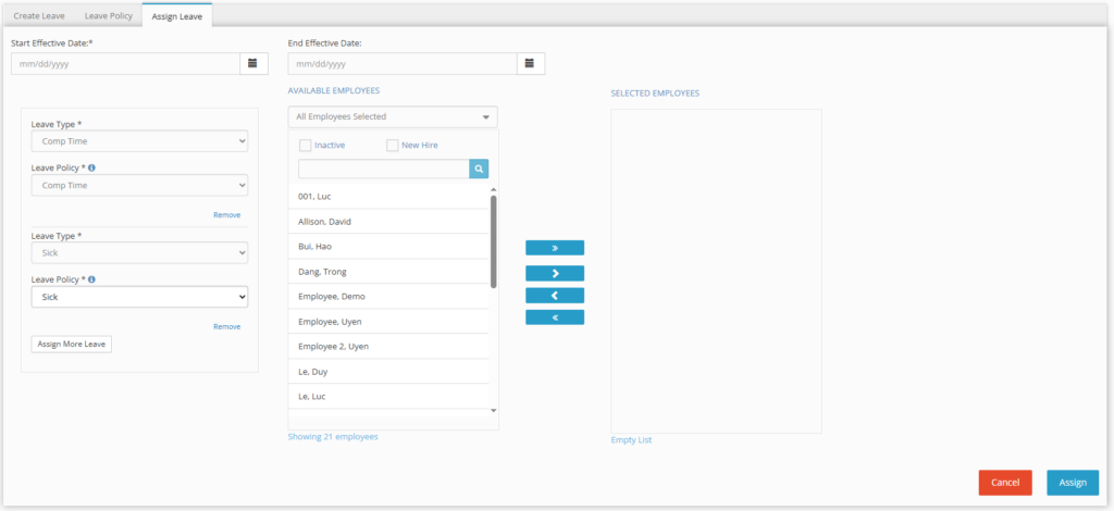 Bulk Leave Assignment