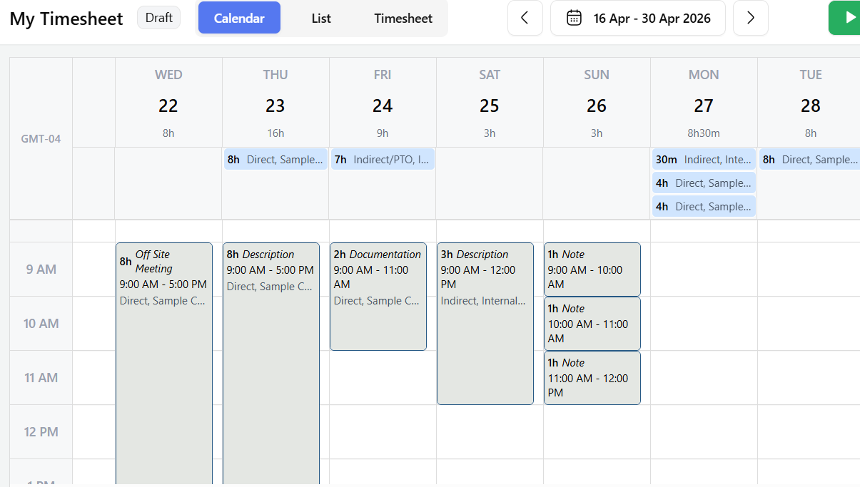 Time Entry Options – Hour Timesheet